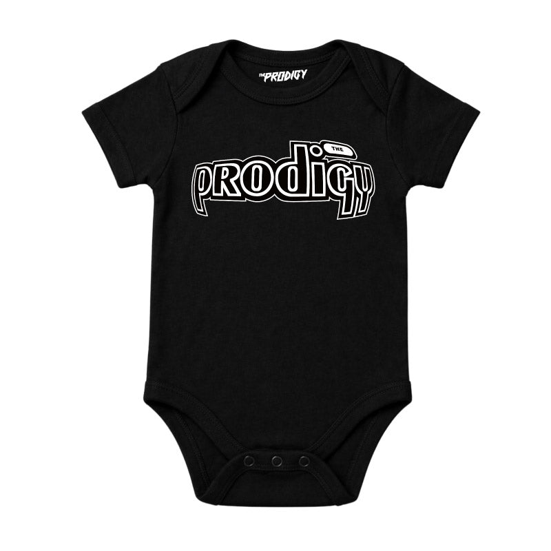 The Prodigy Babygrow. The Prodigy Jilted Generation Logo printed on a plain black babygrow