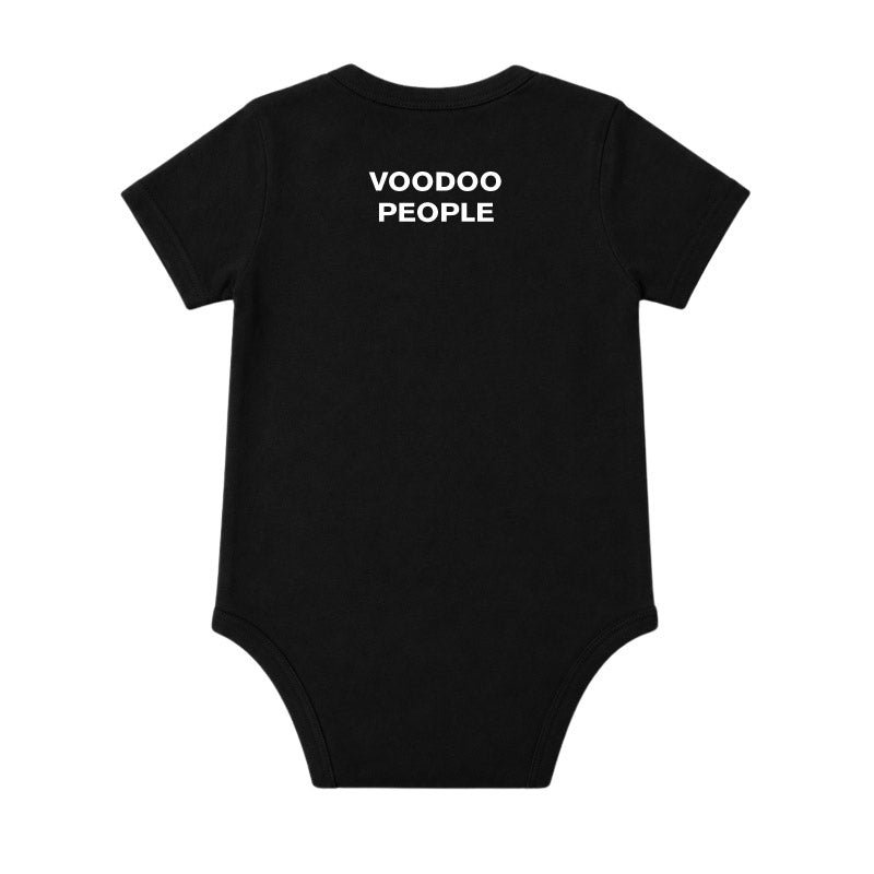 The Prodigy Babygrow. The Prodigy Voodou People text printed in white on the back of a plain black babygrow