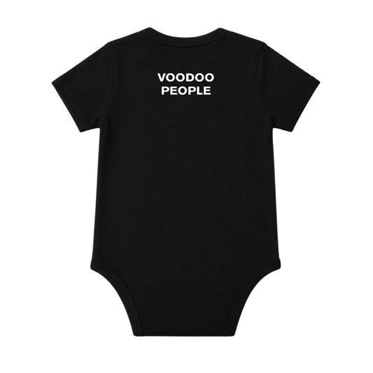 The Prodigy Babygrow. The Prodigy Voodou People text printed in white on the back of a plain black babygrow