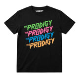 The Prodigy Kids T-shirt with The Prodigy Repeat Logo artwork printed in full colour on a plain black t-shirt