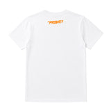 The Prodigy Kids T-shirt with The Prodigy Invaders Must Die text printed in orange on the back of a plain white t-shirt