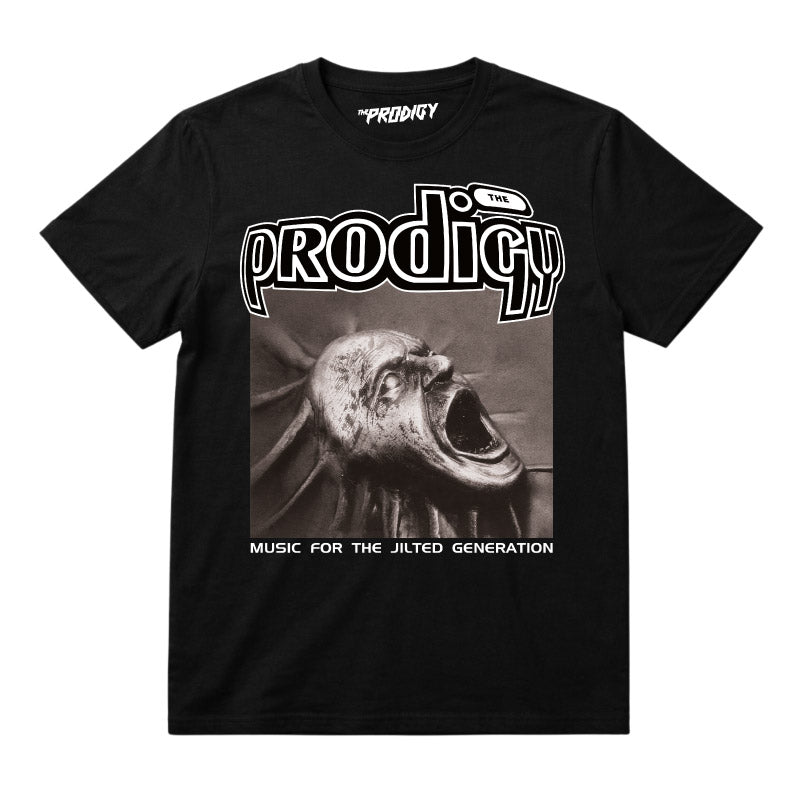 The Prodigy Kids t-shirt with Jilted Generation album artwork printed on a plain black t-shirt