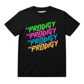 The Prodigy Kids T-shirt with The Prodigy Repeat Logo artwork printed in full colour on a plain black t-shirt