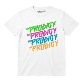 The Prodigy Kids T-shirt with The Prodigy Repeat Logo artwork printed in full colour on a plain white t-shirt