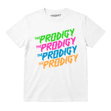 The Prodigy Kids T-shirt with The Prodigy Repeat Logo artwork printed in full colour on a plain white t-shirt