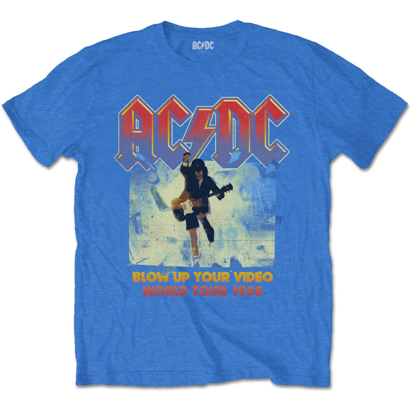 AC/DC Adult T-Shirt - Blow Up Your Video World Tour 1988 - Blue ...