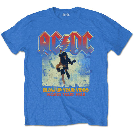 AC/DC Adult T-Shirt - Blow Up Your Video World Tour 1988 - Blue