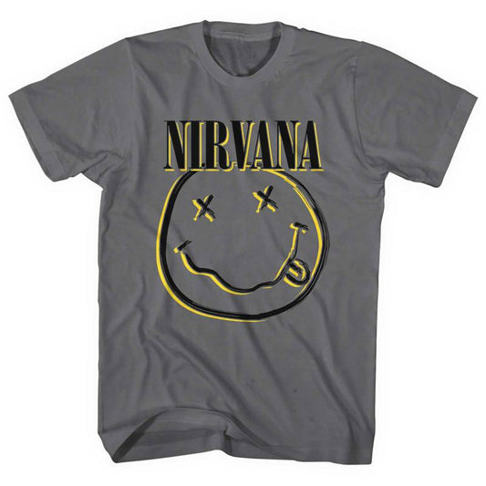 Nirvana Adult T-Shirt - Smiley Face - Grey