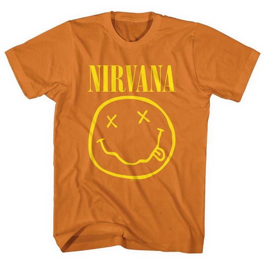 Nirvana Adult T-Shirt - Yellow Smiley Face - Orange